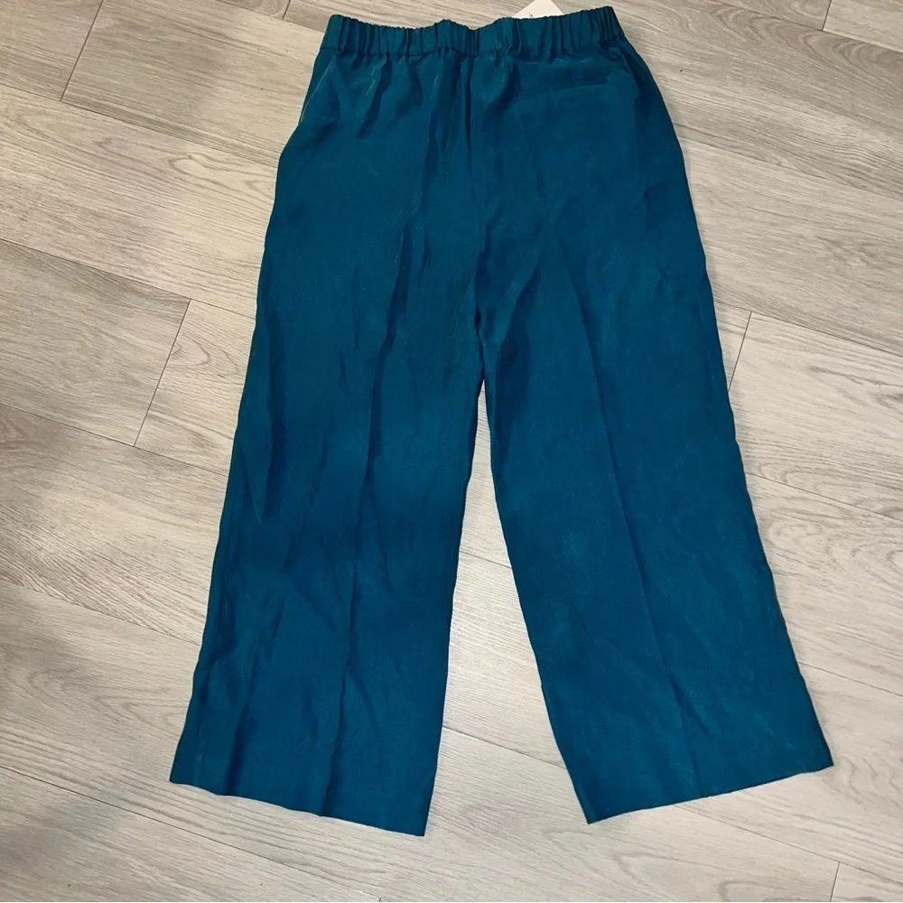 Paul Smith Women Teal Wide Leg Trousers Pants Pleated Cropped Size 46 US SZ 10